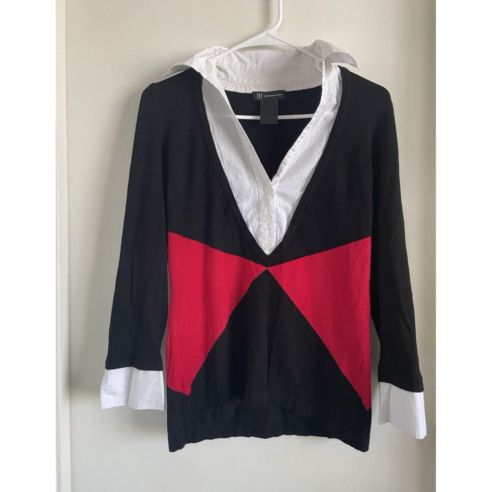 INC International Concepts Maternity Blouse S Colorblock V-Neck Collared Long